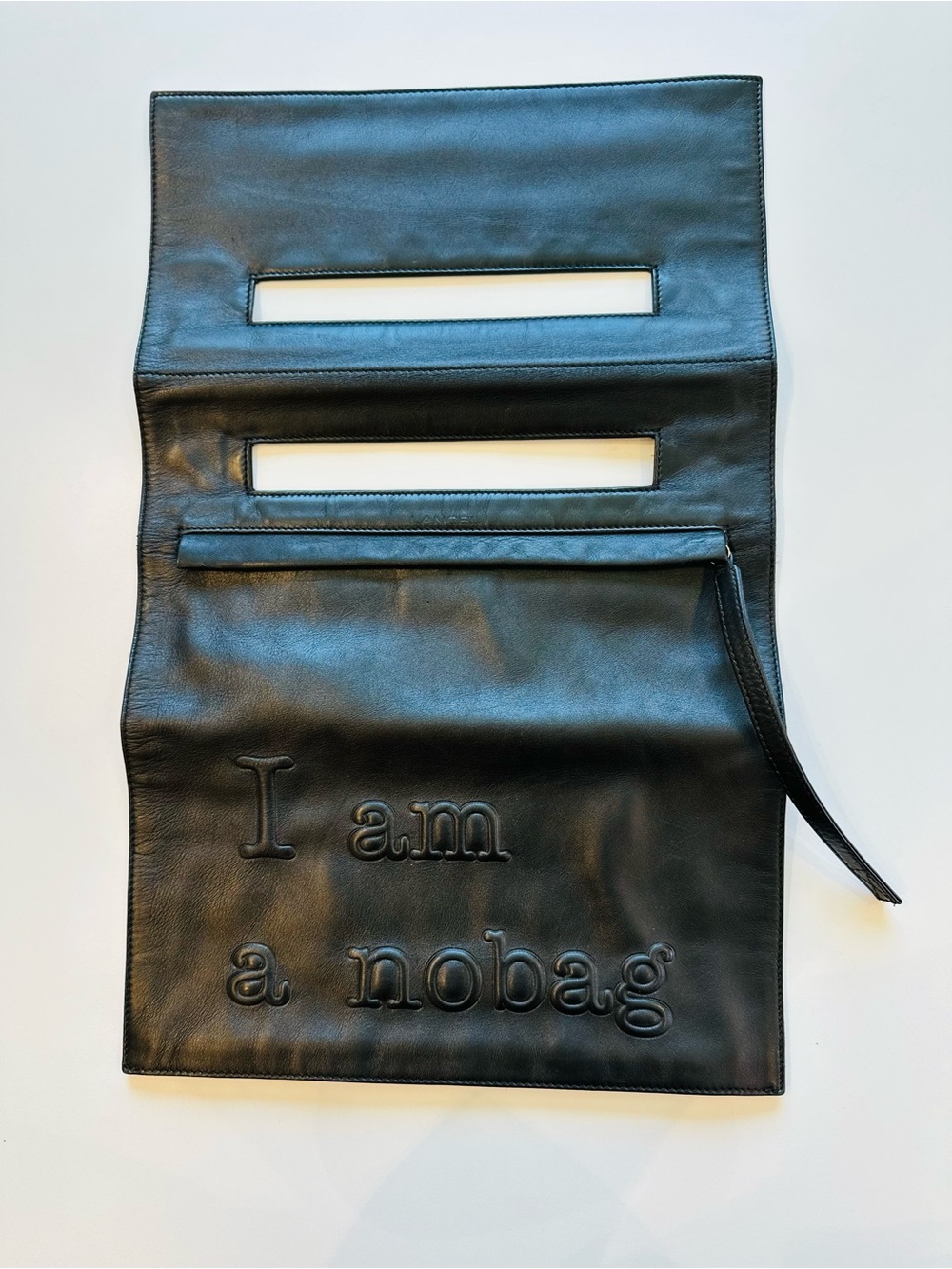Lancel Paris I Am a Nobag Black Leather Y2K Foldover Clutch Handbag